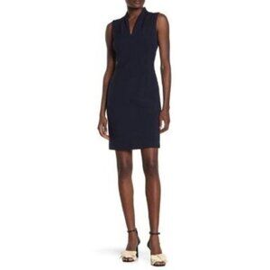 NWT T Tahari Tonya Pleated Sleeveless V Neck Sheath Dress  Size 4